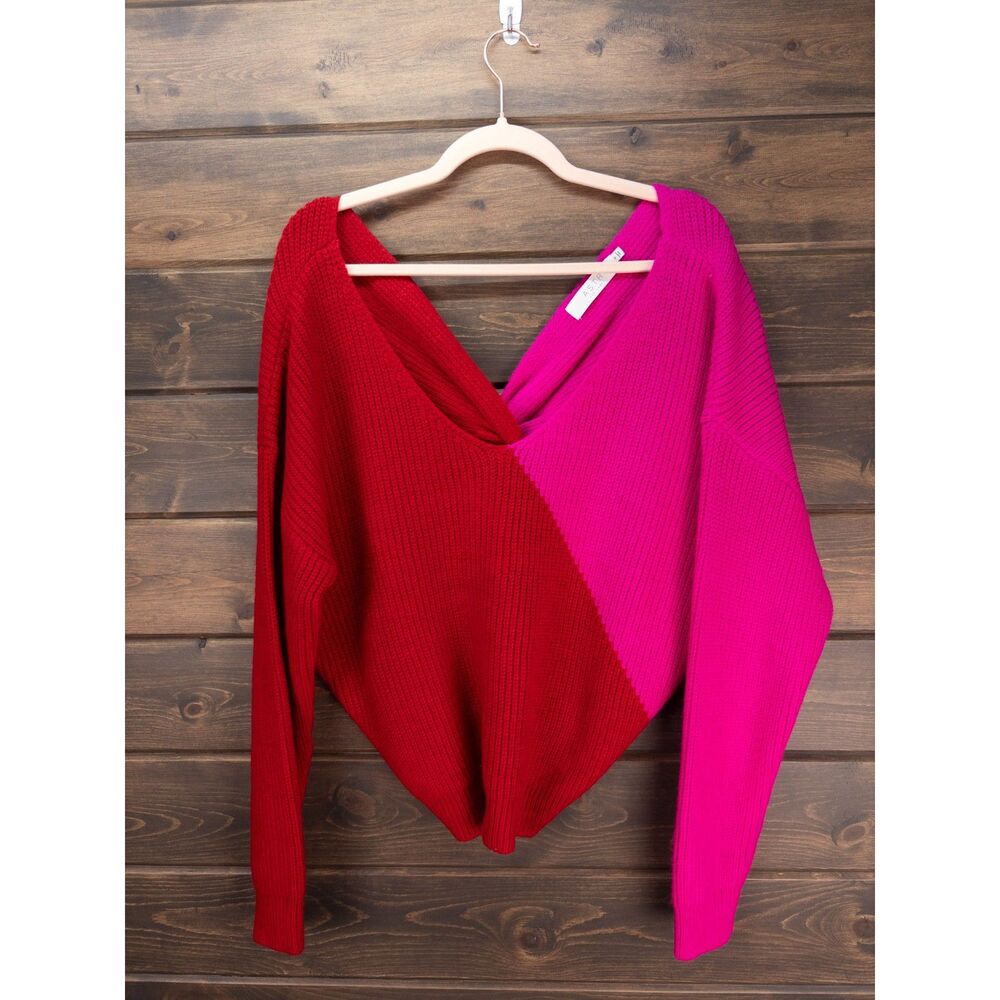 ASTR the Label Two-Tone Twist Sweater Pink Red Women's Size Small Colorblock